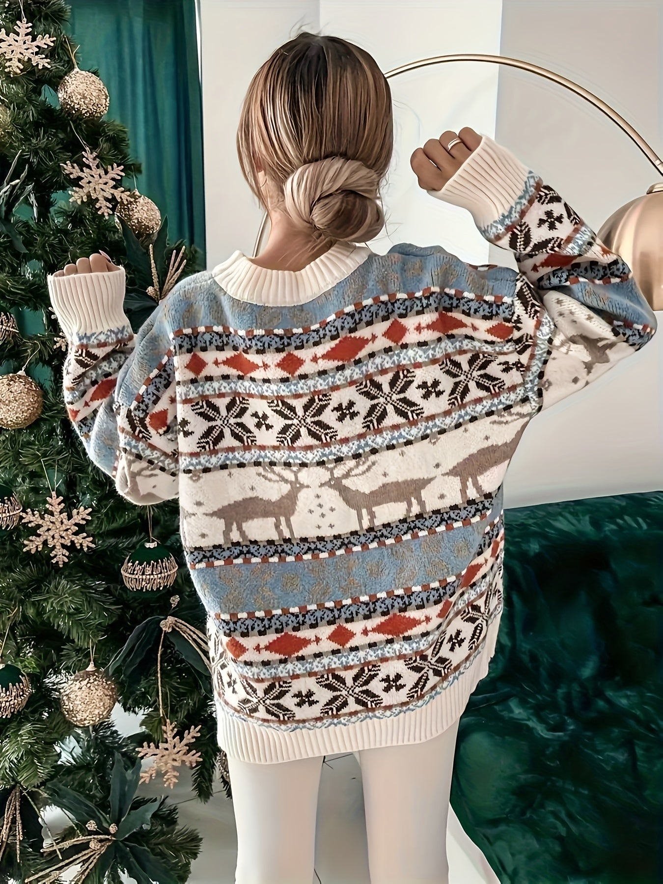 Damen Rentier Strickpullover | Gemütlicher Schnitt et festliches Winterdesign 