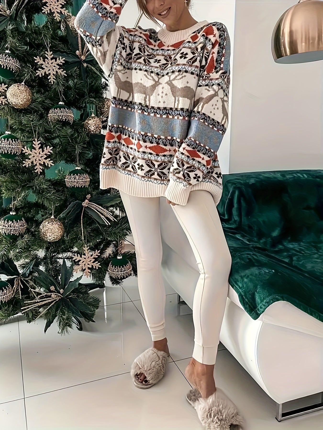Damen Rentier Strickpullover | Gemütlicher Schnitt et festliches Winterdesign 