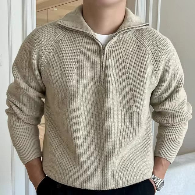 Herren Viertel-Reißverschluss Pullover mit Streifendetail