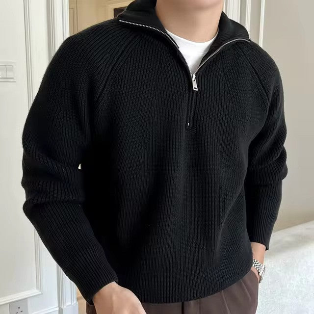 Herren Viertel-Reißverschluss Pullover mit Streifendetail