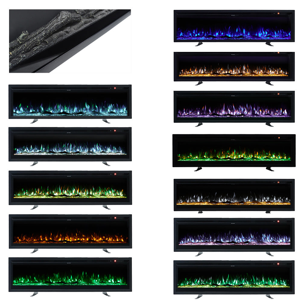 Cheminée électrique encastrable 40/50/60 pouces avec flamme LED, thermostat réglable et protection contre la surchauffe