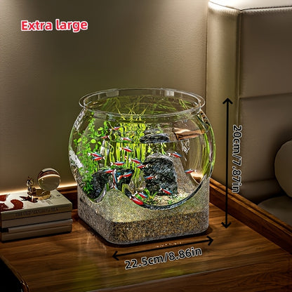 Clear Round Fish Tank - Durable Break-Resistant Aquarium for Turtles & Small Fish