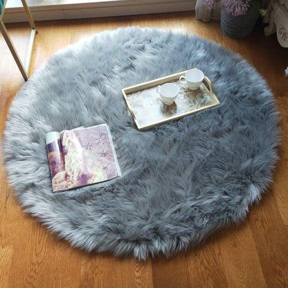 Tapis rond en fausse fourrure douce, imitation peau de mouton, pour salon et chambre