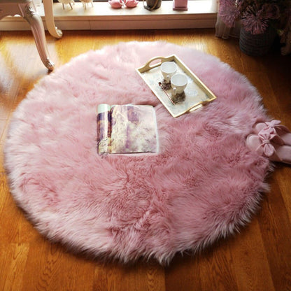 Tapis rond en fausse fourrure douce, imitation peau de mouton, pour salon et chambre