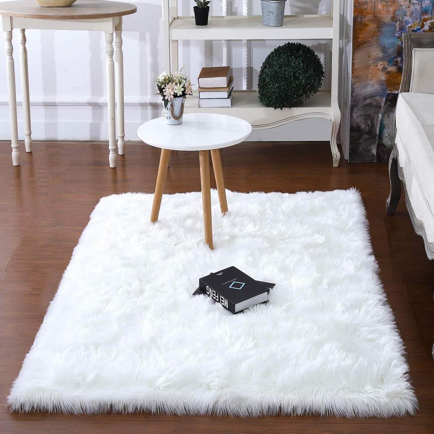 Tapis rond en fausse fourrure douce, imitation peau de mouton, pour salon et chambre