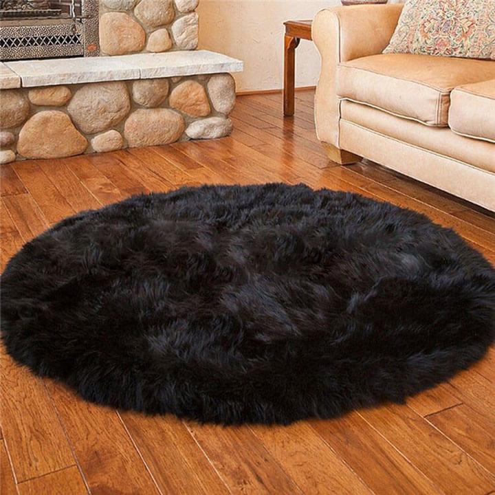 Tapis rond en fausse fourrure douce, imitation peau de mouton, pour salon et chambre