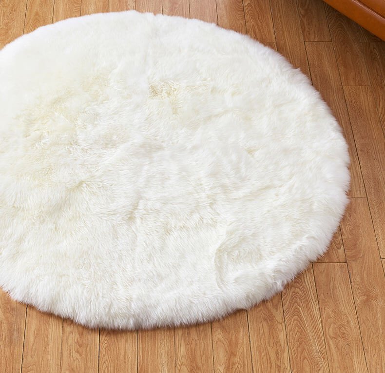 Tapis rond en fausse fourrure douce, imitation peau de mouton, pour salon et chambre