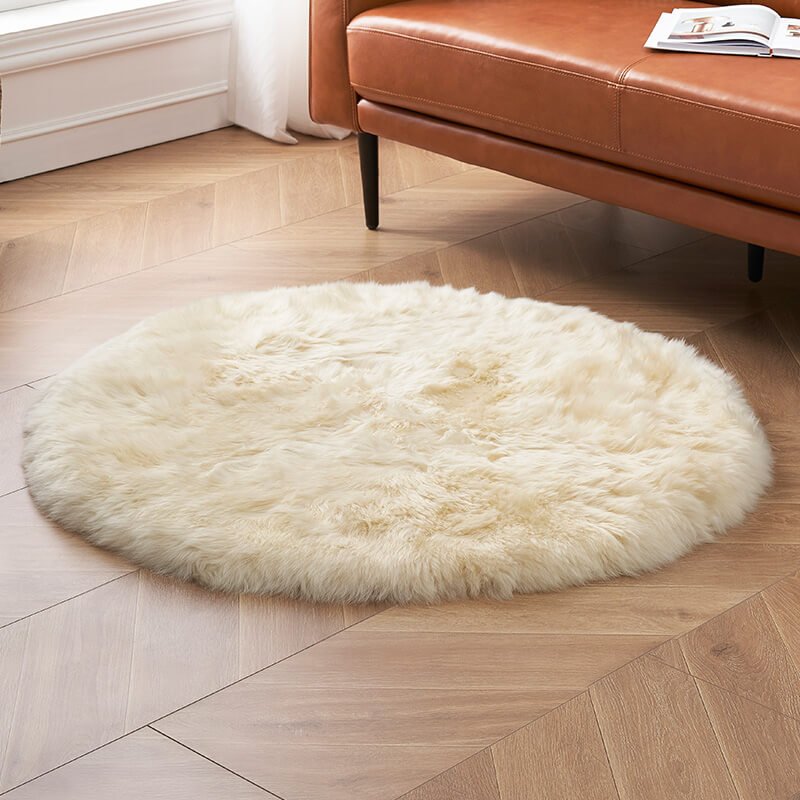 Tapis rond en fausse fourrure douce, imitation peau de mouton, pour salon et chambre