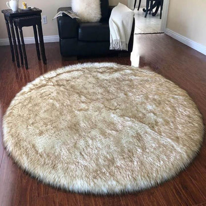 Tapis rond en fausse fourrure douce, imitation peau de mouton, pour salon et chambre