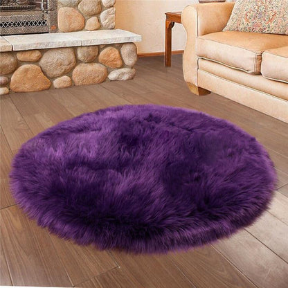 Tapis rond en fausse fourrure douce, imitation peau de mouton, pour salon et chambre