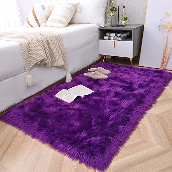 Tapis rond en fausse fourrure douce, imitation peau de mouton, pour salon et chambre