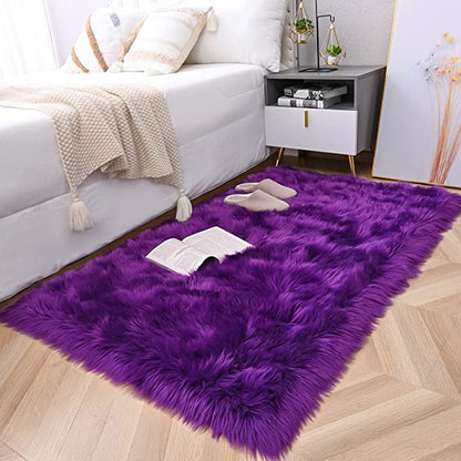 Tapis rond en fausse fourrure douce, imitation peau de mouton, pour salon et chambre