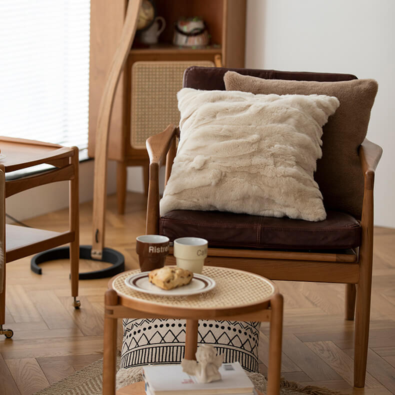 Coussin lombaire décoratif en fausse fourrure douce - 45 x 45 cm pour canapé