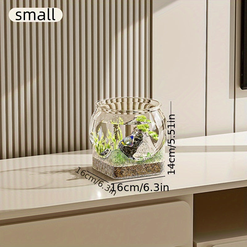 Clear Round Fish Tank - Durable Break-Resistant Aquarium for Turtles & Small Fish