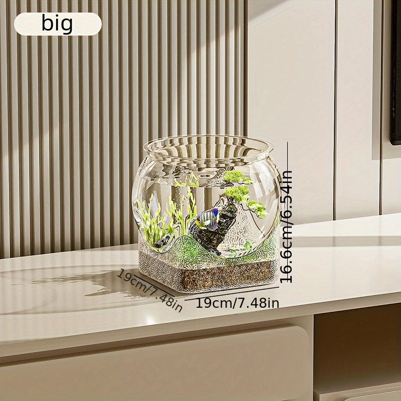 Clear Round Fish Tank - Durable Break-Resistant Aquarium for Turtles & Small Fish