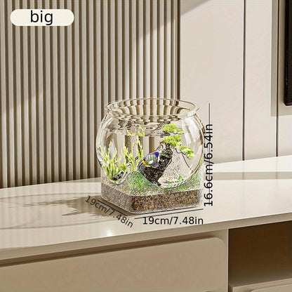 Clear Round Fish Tank - Durable Break-Resistant Aquarium for Turtles & Small Fish