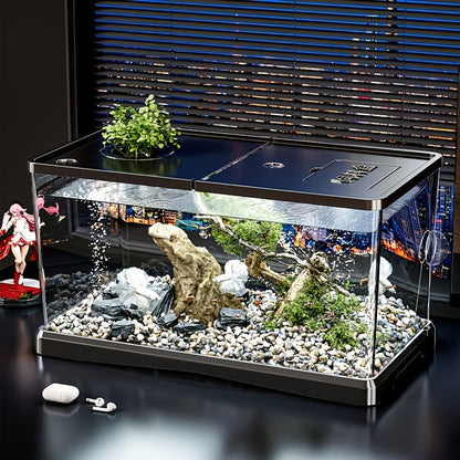 Grand aquarium avec couvercle - Aquarium robuste pour poissons et tortues, facile à nettoyer grâce à son couvercle ouvert
