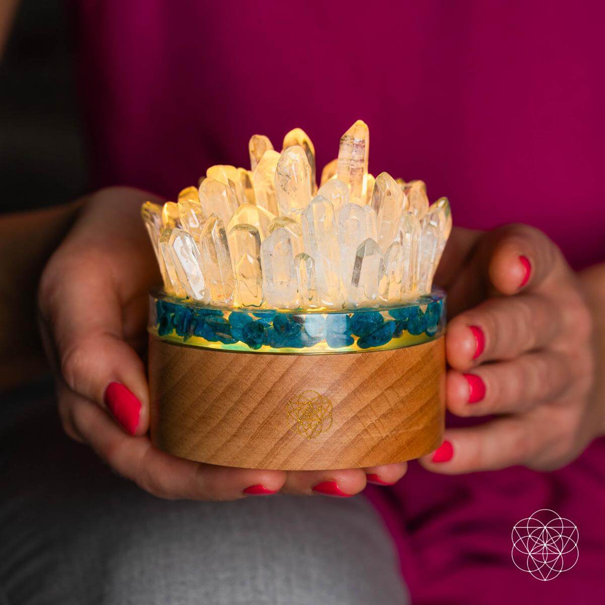 Lampe de nuit en quartz et apatite pour la confiance et l'énergie positive - Décoration en cristal de guérison