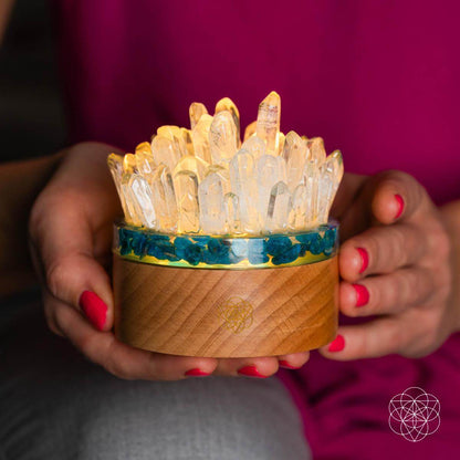 Lampe de nuit en quartz et apatite pour la confiance et l'énergie positive - Décoration en cristal de guérison