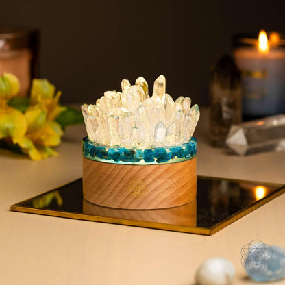 Lampe de nuit en quartz et apatite pour la confiance et l'énergie positive - Décoration en cristal de guérison