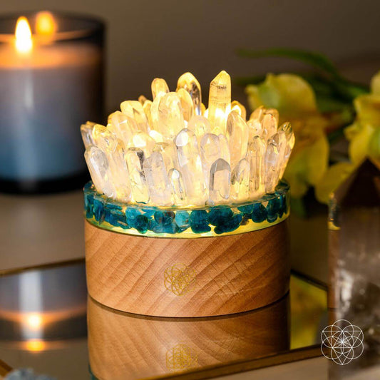 Lampe de nuit en quartz et apatite pour la confiance et l'énergie positive - Décoration en cristal de guérison