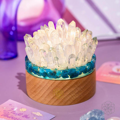 Lampe de nuit en quartz et apatite pour la confiance et l'énergie positive - Décoration en cristal de guérison