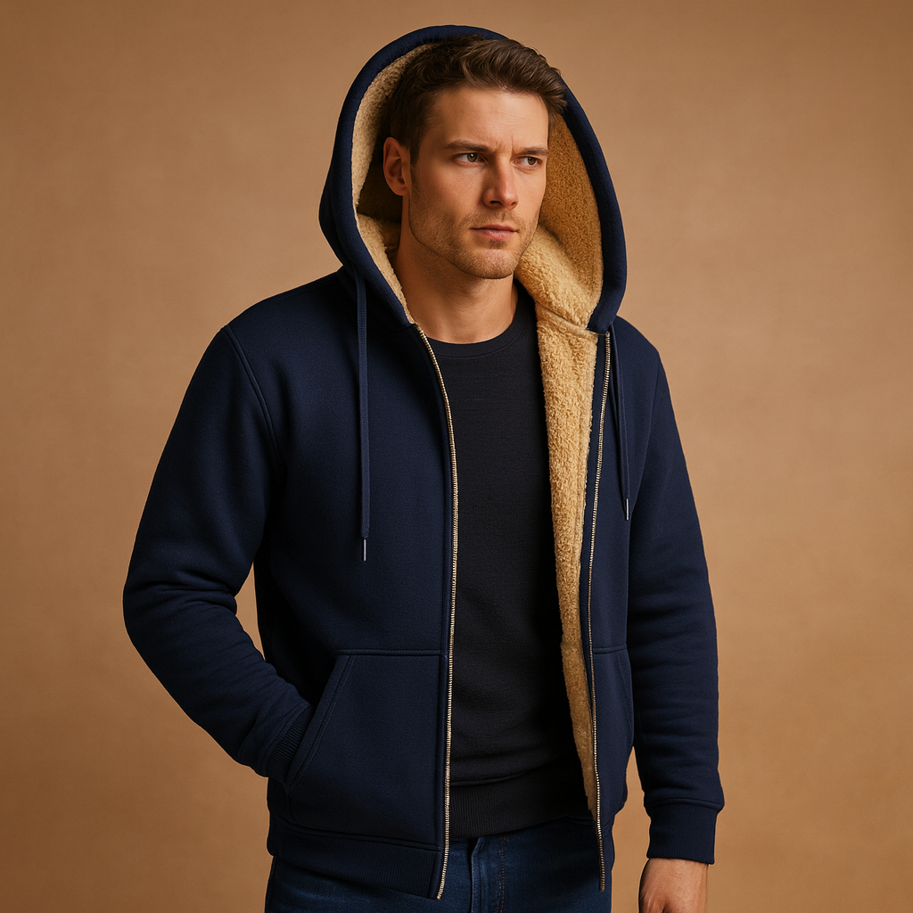 Cardigan polaire pour hommes – Warmer Reißverschluss mit Kunstfellfutter