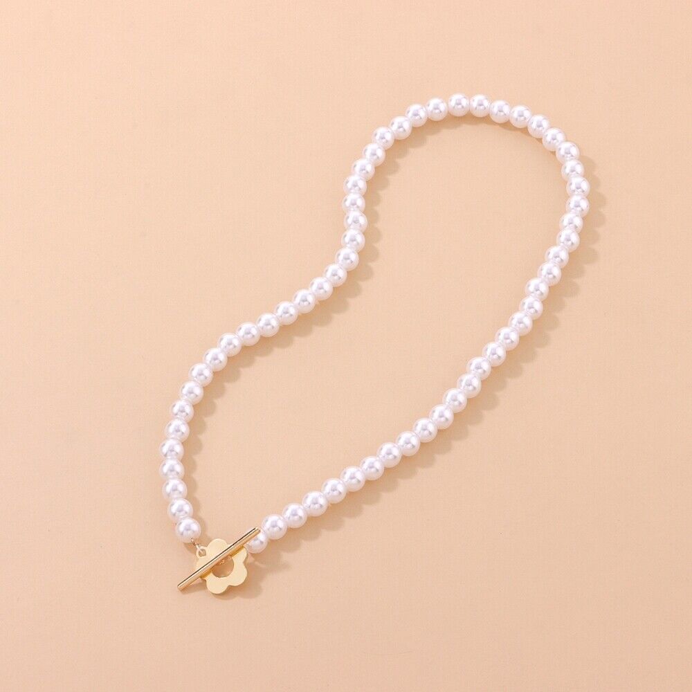 Elora - Flower Clasp Choker Necklace White — made with care and attention to detail.