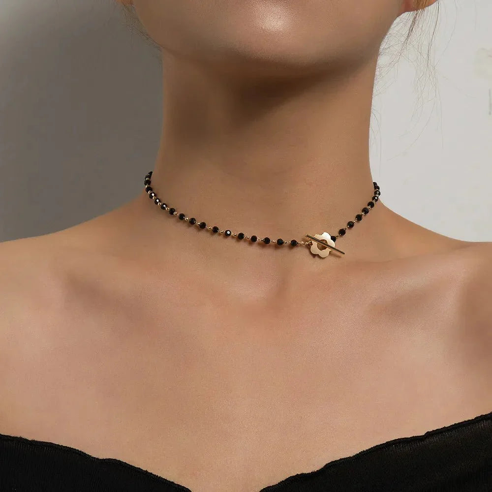 Elora - Flower Clasp Choker Necklace Black — crafted for everyday quality.
