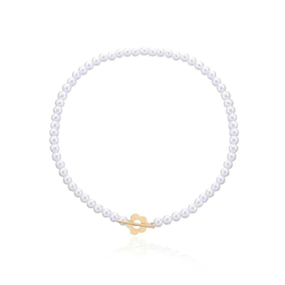 Elora - Flower Clasp Choker Necklace White — made with care and attention to detail.