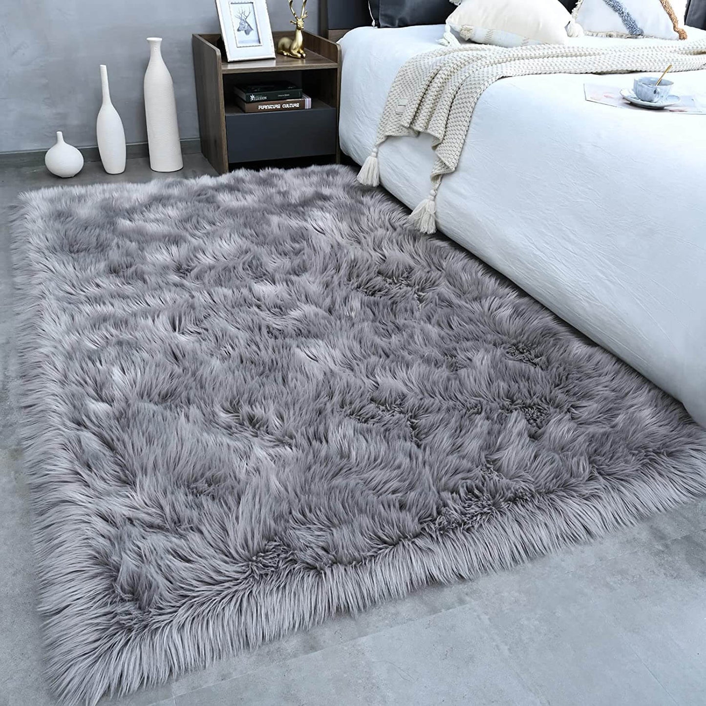 Tapis doux en fausse fourrure de mouton - Décoration moelleuse pour chambre et salon