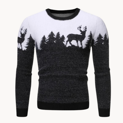 Herren Festlicher Strickpullover | Weihnachtsbaum- und Rentierdesign