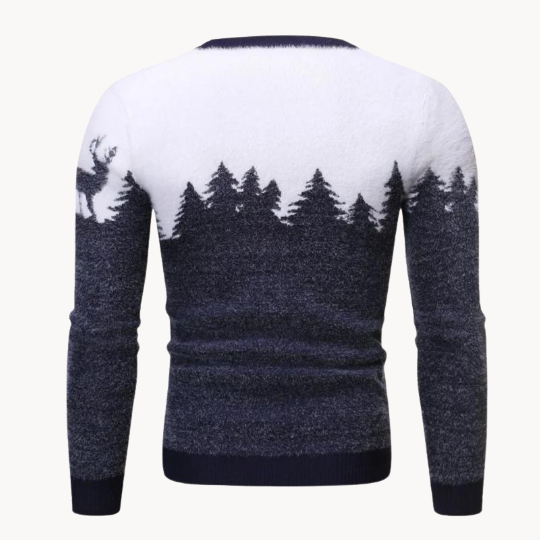Herren Festlicher Strickpullover | Weihnachtsbaum- und Rentierdesign