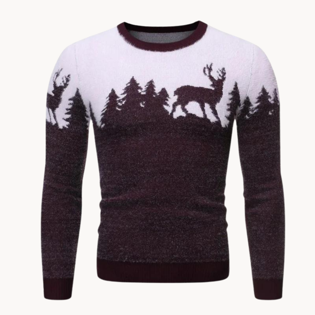 Herren Festlicher Strickpullover | Weihnachtsbaum- und Rentierdesign