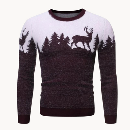 Herren Festlicher Strickpullover | Weihnachtsbaum- und Rentierdesign