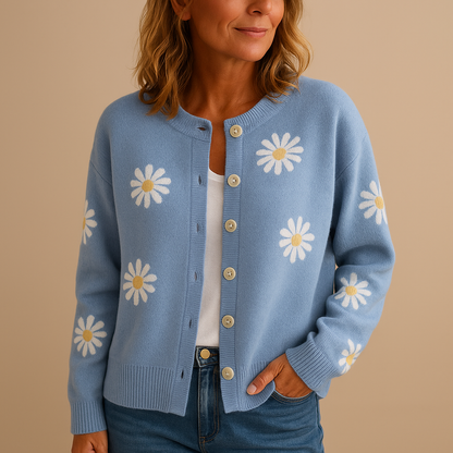 Dames Gebreide Cardigan met Knopen – Bloemenpatroon et Gezellig Gevoel
