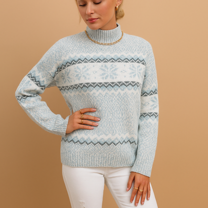 Langer gestrickter Weihnachts-Pullover für Frauen mit Schneeflocken-Muster