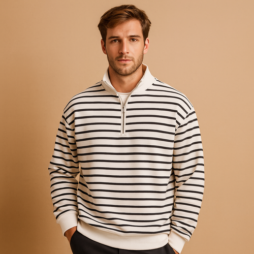 Hommes Gestreepte Half Zip Trui – Casual et Moderne Stijl