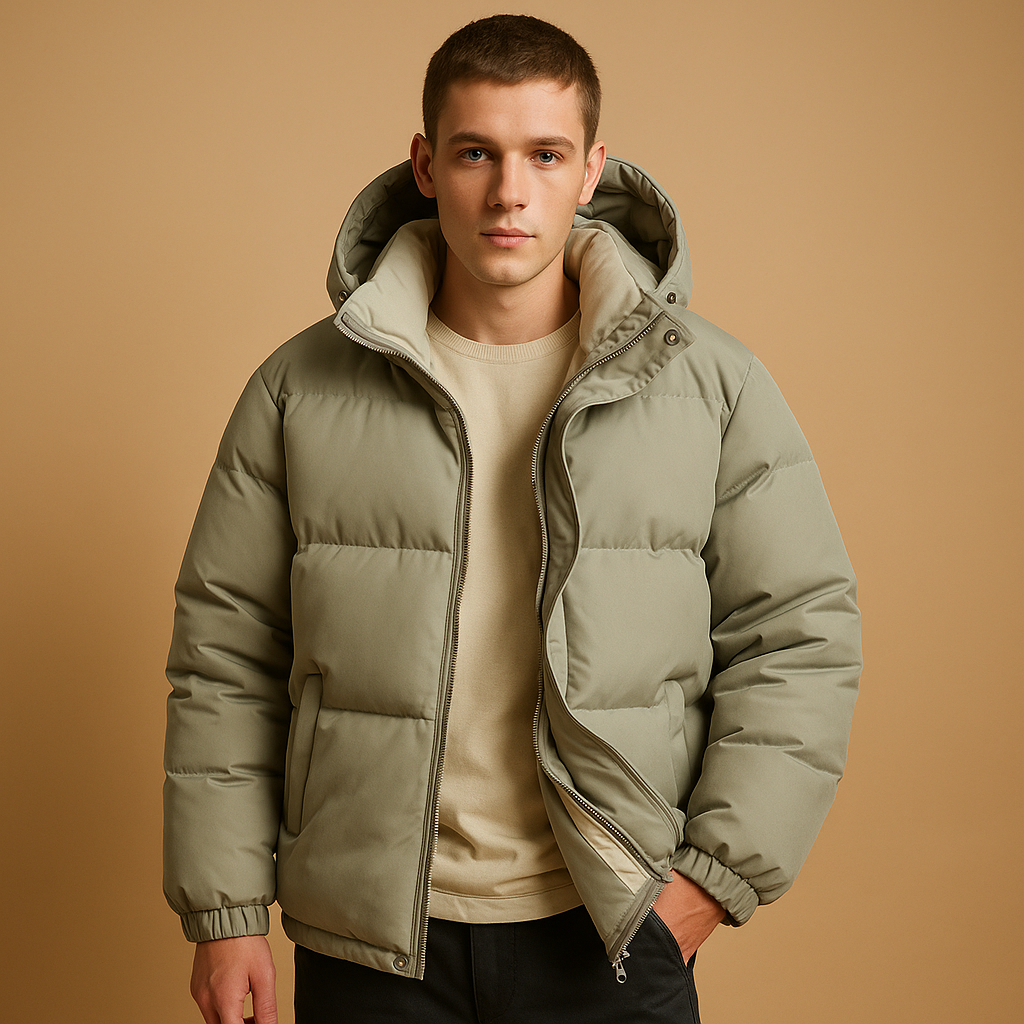 Pufferjacke mit Kapuze pour hommes – Gestepten Wintermantel