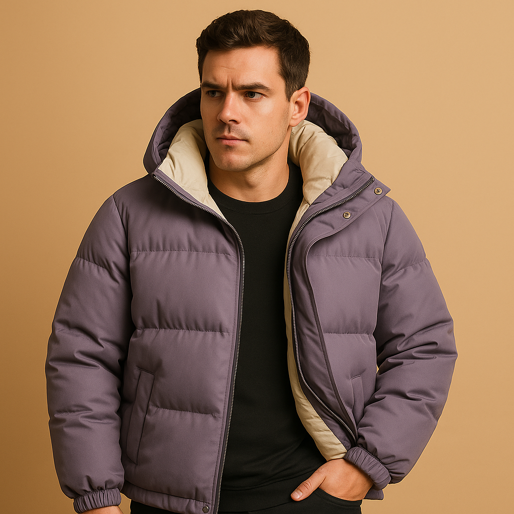 Pufferjacke mit Kapuze pour hommes – Gestepten Wintermantel