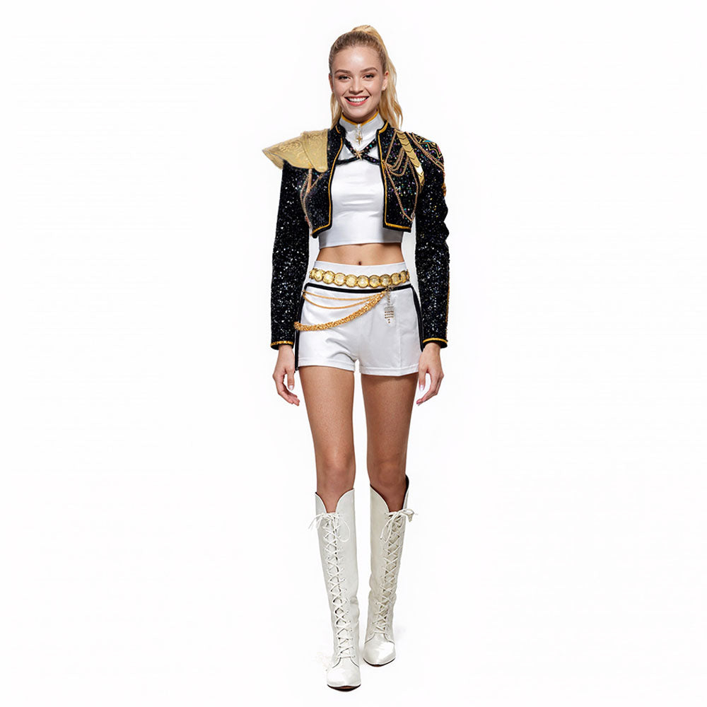 Glitzer Kostüm Damen Schwarz Gold