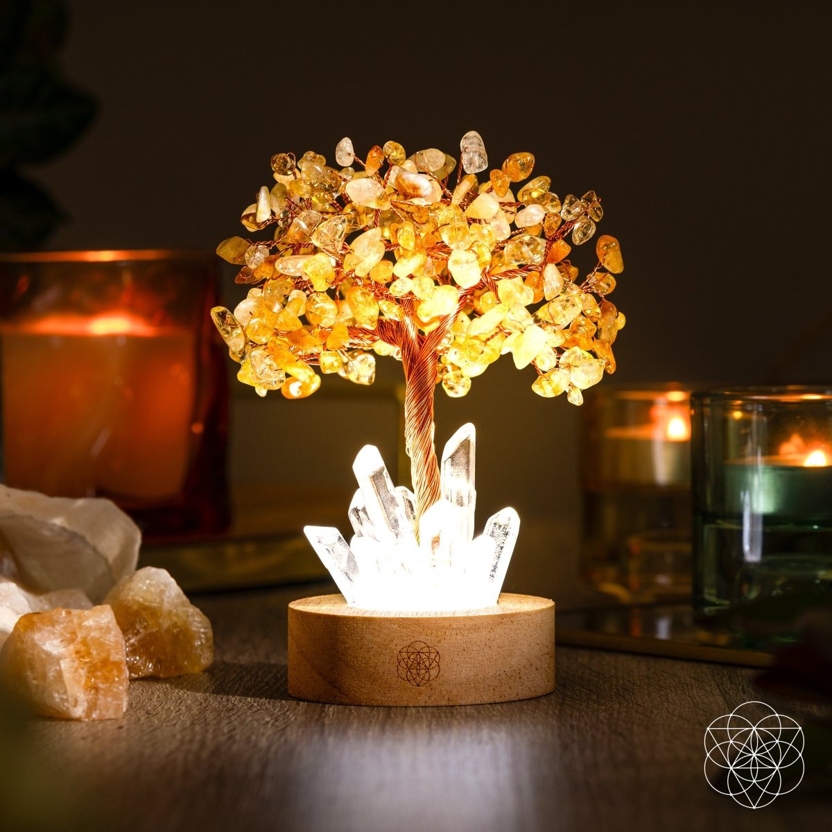 Citrine Tree Night Lamp - Golden Wealth Decor for Home and Office, Feng Shui Gift