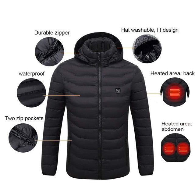 Heizbare Jacke - Mit Kapuze - Puffer - Daunenjacke - Herren Winterjacke 