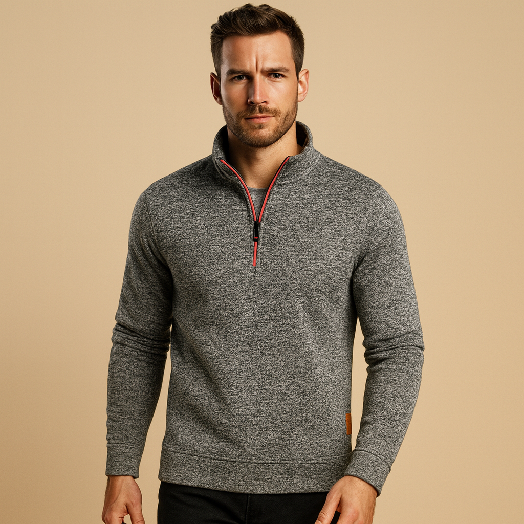 Pull zippé pour hommes avec une forme de passeport et un look moderne