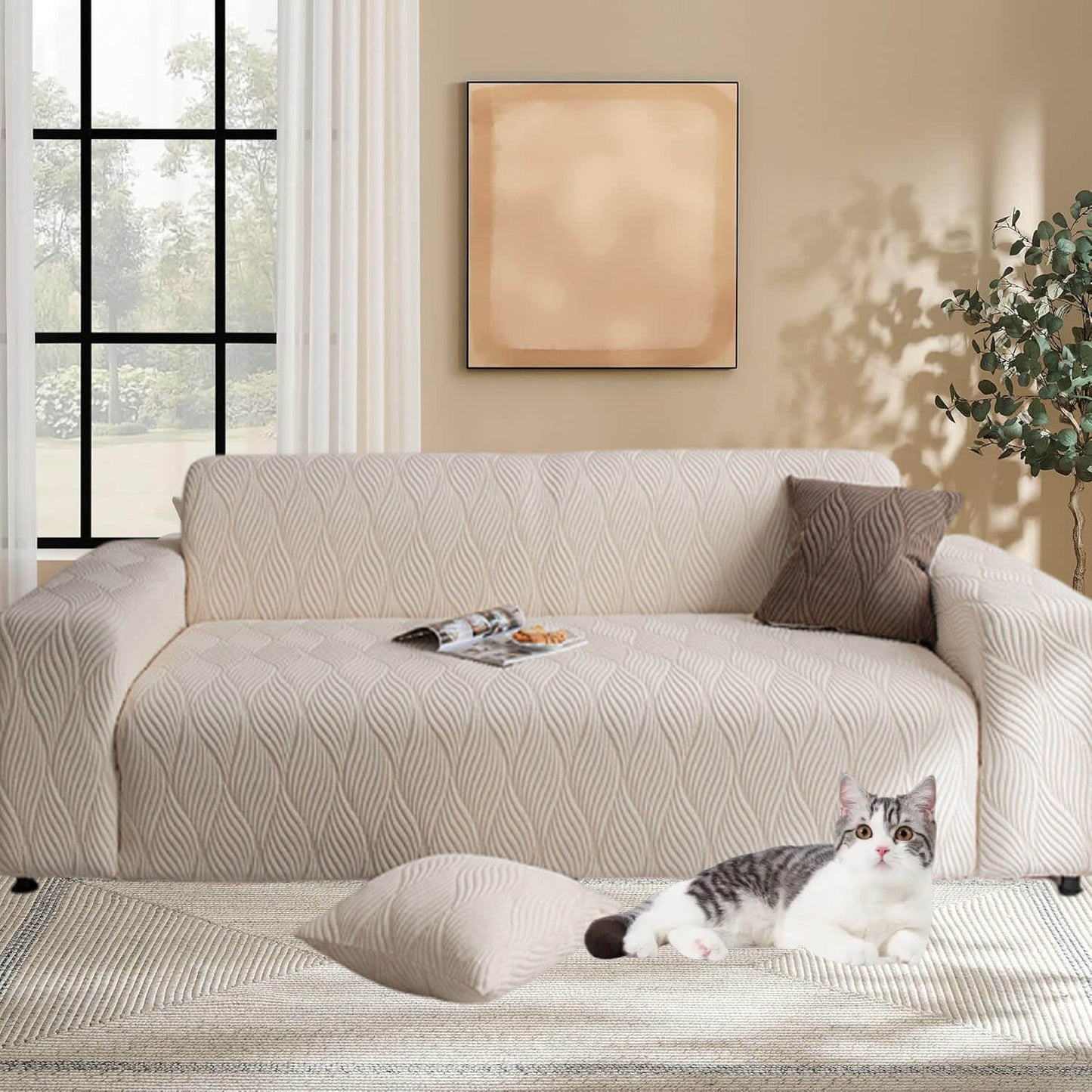 Washable Sofa Cover Slipcover Protector with Non-Slip Foam for Couch