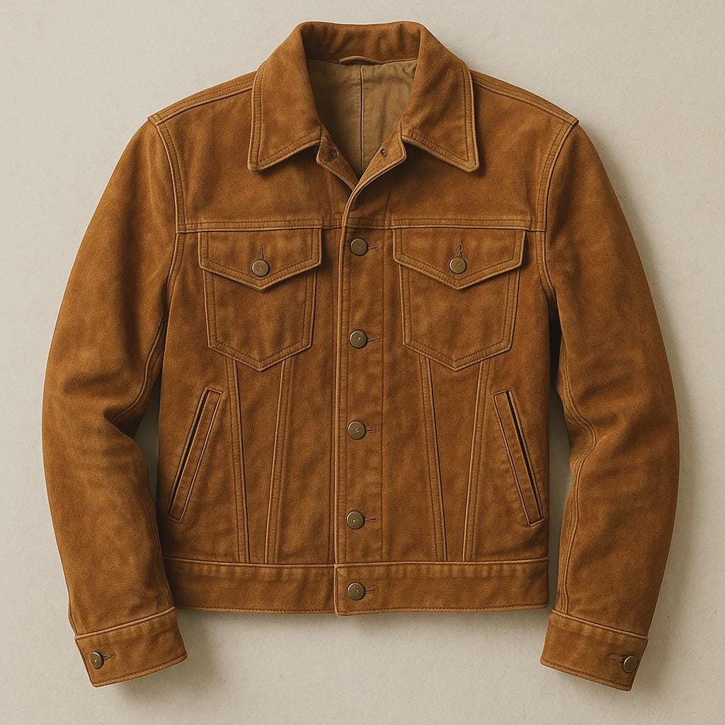 Braune Wildleder-Leder Truckerjacke im Vintage Western-Stil