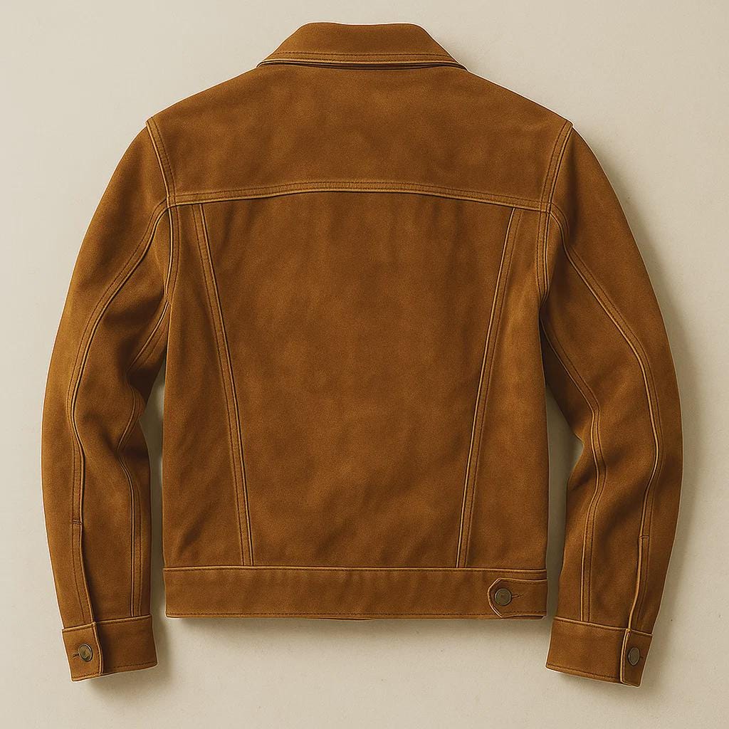 Braune Wildleder-Leder Truckerjacke im Vintage Western-Stil