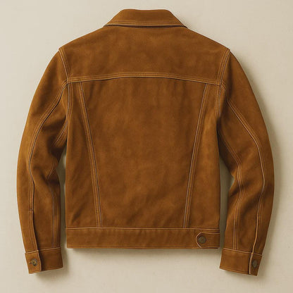 Braune Wildleder-Leder Truckerjacke im Vintage Western-Stil