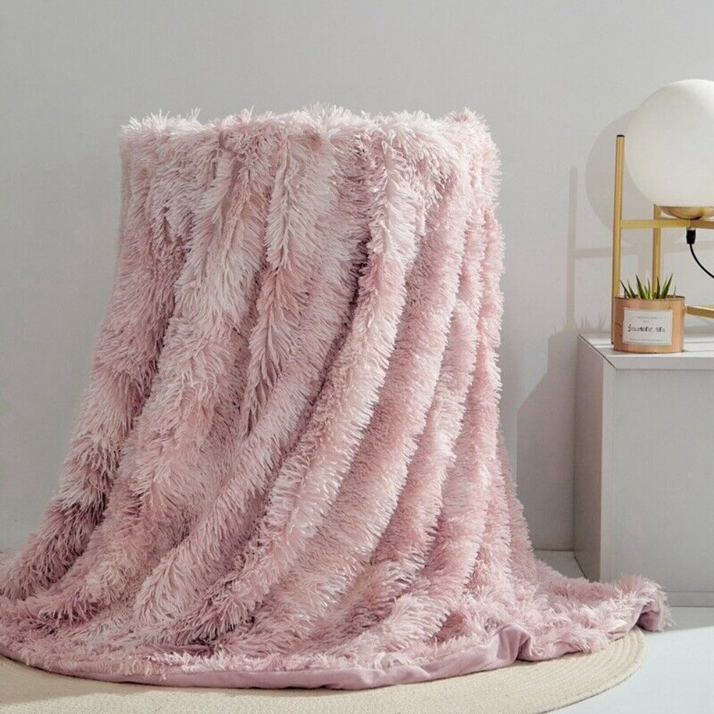 Cozy Fuzzy Faux Fur Throw Blanket for Home Decor & Warmth