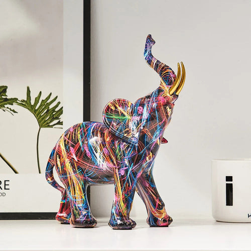 Colorful Elephant Statue - Unique Graffiti Art Home Decor Figurine